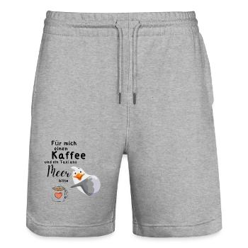 Für mich einen Kaffee - Stanley/Stella Unisex Bio Joggingshorts Trainer  - Grau meliert - Vorne - Nik (191cm) & Marisol (170cm)