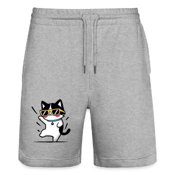 Cool Cat with Yellow Glasses - Stanley/Stella Trainer Unisex Organic Jogging Shorts - heather grey - Front - Nik (191cm) & Marisol (170cm)