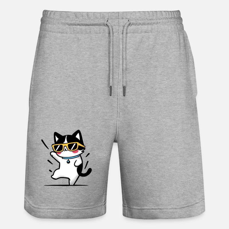 Coole Katze mit gelber Brille - Stanley/Stella Unisex Bio Joggingshorts Trainer - Grau meliert