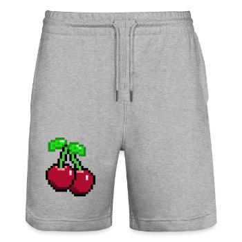 Retro Pixel Kirschen - Stanley/Stella Unisex Bio Joggingshorts Trainer  - Grau meliert - Vorne - Nik (191cm) & Marisol (170cm)