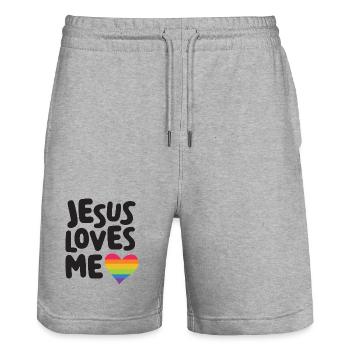 LGBT Pride Month - Jesus liebt mich - Stanley/Stella Unisex Bio Joggingshorts Trainer  - Grau meliert - Vorne - Nik (191cm) & Marisol (170cm)