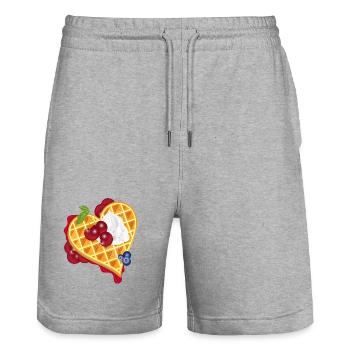 Goldene Herzwaffel Illustration mit Kirschen - Stanley/Stella Unisex Bio Joggingshorts Trainer  - Grau meliert - Vorne - Nik (191cm) & Marisol (170cm)