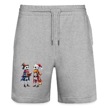 Christmas Skeletons with Hat and Book - Stanley/Stella Trainer Unisex Organic Jogging Shorts - heather grey - Front - Nik (191cm) & Marisol (170cm)