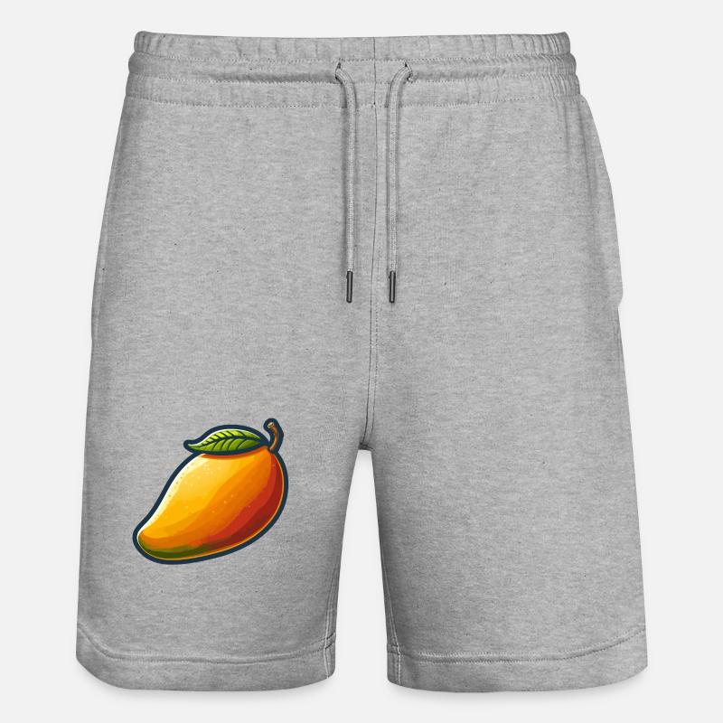 Bunte Mango mit grünem Blatt - Stanley/Stella Unisex Bio Joggingshorts Trainer  - Grau meliert