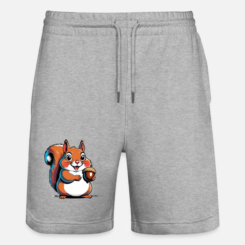 Niedlicher Eichhörnchen Druck mit Eichel - Stanley/Stella Unisex Bio Joggingshorts Trainer  - Grau meliert