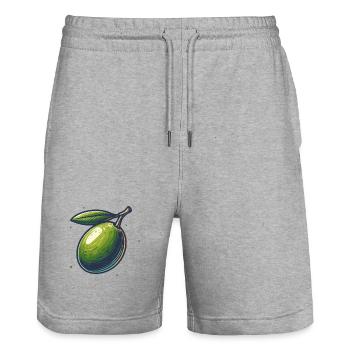 Illustration der natürlichen grünen Olive - Stanley/Stella Unisex Bio Joggingshorts Trainer  - Grau meliert - Vorne - Nik (191cm) & Marisol (170cm)