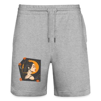 Woman's face - Stanley/Stella Trainer Unisex Organic Jogging Shorts - heather grey - Front - Nik (191cm) & Marisol (170cm)