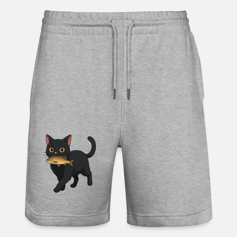 Chat avec poisson Illustration Design - Short de jogging bio TRAINER Stanley/Stella unisexe - gris chiné