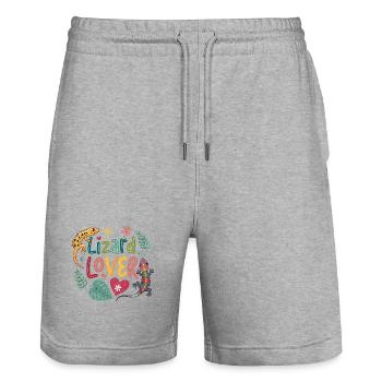 Lizard Lover Illustration - Short de jogging bio TRAINER Stanley/Stella unisexe - gris chiné - Devant - Nik (191cm) & Marisol (170cm)
