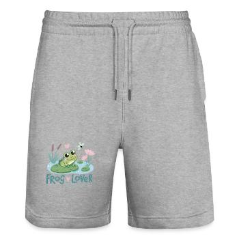 Grenouille mignonne avec motif lotus et fleur - Short de jogging bio TRAINER Stanley/Stella unisexe - gris chiné - Devant - Nik (191cm) & Marisol (170cm)