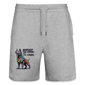 Illustration de chien abyssal au néon - Short de jogging bio TRAINER Stanley/Stella unisexe - gris chiné - Devant - Nik (191cm) & Marisol (170cm)