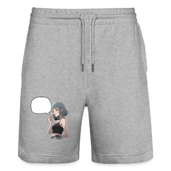 Speech Bubbles Noir Heroine CropTop - Stanley/Stella Trainer Unisex Organic Jogging Shorts - heather grey - Front - Nik (191cm) & Marisol (170cm)