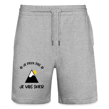JE PEUX PAS. SKI. MONTAGNE. RAQUETTE. SNOW. SNOW - Short de jogging bio TRAINER Stanley/Stella unisexe - gris chiné - Devant - Nik (191cm) & Marisol (170cm)