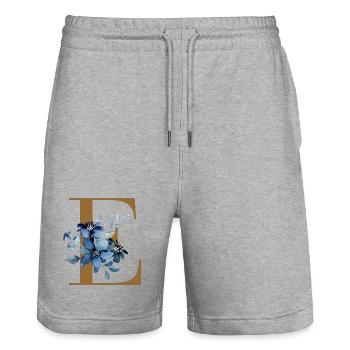 Florales E – Goldener Buchstabe mit Blüten - Stanley/Stella Unisex Bio Joggingshorts Trainer  - Grau meliert - Vorne - Nik (191cm) & Marisol (170cm)