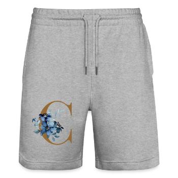 Florales C – Goldener Buchstabe mit Blüten - Stanley/Stella Unisex Bio Joggingshorts Trainer  - Grau meliert - Vorne - Nik (191cm) & Marisol (170cm)