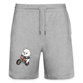 Ourson Motard Aventurier - Short de jogging bio TRAINER Stanley/Stella unisexe - gris chiné - Devant - Nik (191cm) & Marisol (170cm)