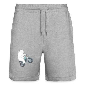 Polar Bear on Vintage Motorcycle - Stanley/Stella Trainer Unisex Organic Jogging Shorts - heather grey - Front - Nik (191cm) & Marisol (170cm)