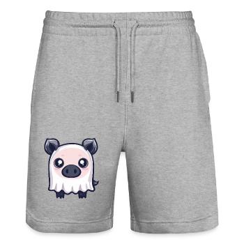 Cochon Halloween Fantôme Sanglier - Short de jogging bio TRAINER Stanley/Stella unisexe - gris chiné - Devant - Nik (191cm) & Marisol (170cm)