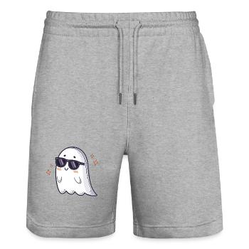 Retro Ghost Kawaii schwarze Brille - Stanley/Stella Unisex Bio Joggingshorts Trainer  - Grau meliert - Vorne - Nik (191cm) & Marisol (170cm)