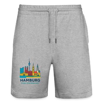 Hamburg Skyline Immer eine Reise wert - Stanley/Stella Unisex Bio Joggingshorts Trainer  - Grau meliert - Vorne - Nik (191cm) & Marisol (170cm)