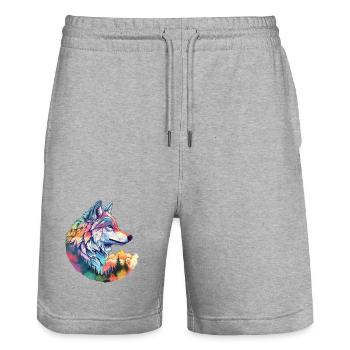 Wolf Wolf's Head Forest Nature Mountains Wilderness Colorful - Stanley/Stella Trainer Unisex Organic Jogging Shorts - heather grey - Front - Nik (191cm) & Marisol (170cm)