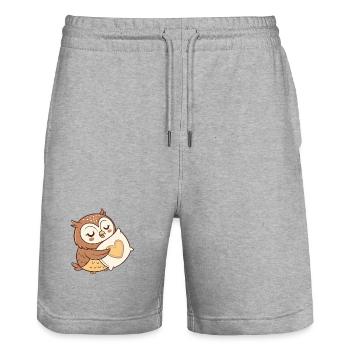 Hibou câlin cœur - Short de jogging bio TRAINER Stanley/Stella unisexe - gris chiné - Devant - Nik (191cm) & Marisol (170cm)