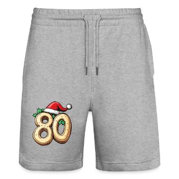 80 Number Cookie Christmas - Stanley/Stella Trainer Unisex Organic Jogging Shorts - heather grey - Front - Nik (191cm) & Marisol (170cm)