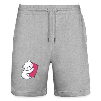 Polar bear hug and pink pillow - Stanley/Stella Trainer Unisex Organic Jogging Shorts - heather grey - Front - Nik (191cm) & Marisol (170cm)