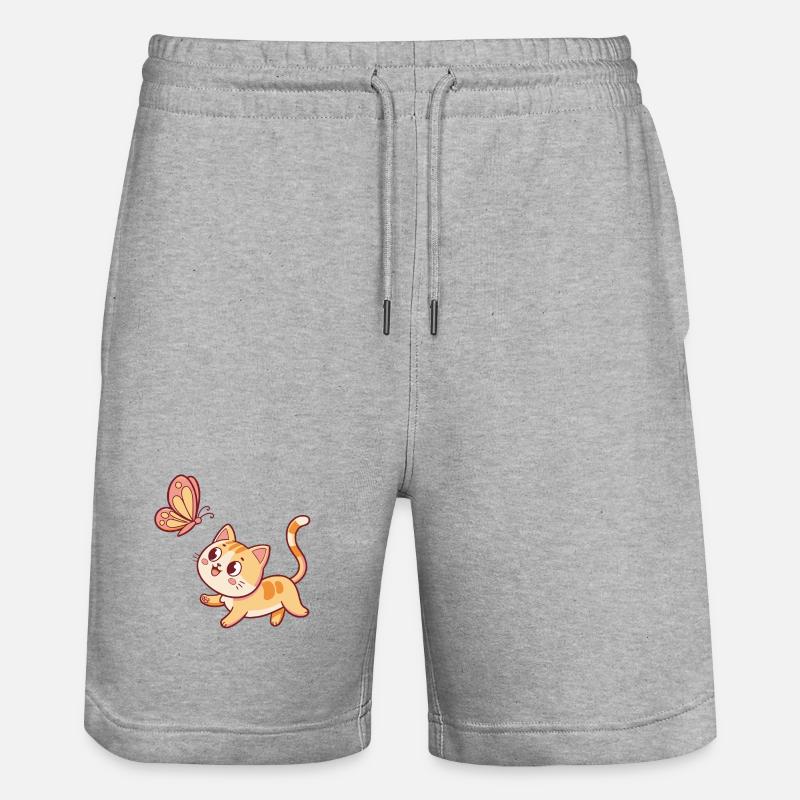 Chat curieux et papillon - Short de jogging bio TRAINER Stanley/Stella unisexe - gris chiné