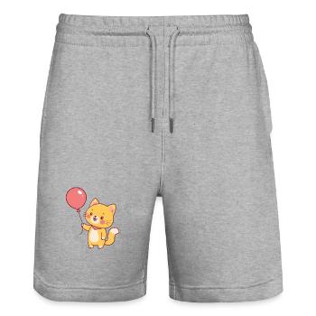 Kawaii-Katze und rosa Ballon - Stanley/Stella Unisex Bio Joggingshorts Trainer  - Grau meliert - Vorne - Nik (191cm) & Marisol (170cm)
