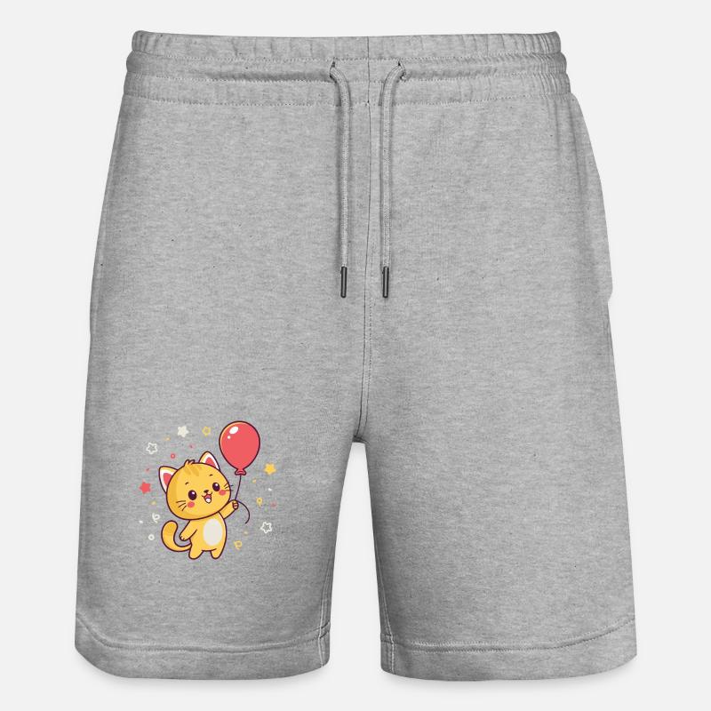 Chat ballon kawaii et confettis - Short de jogging bio TRAINER Stanley/Stella unisexe - gris chiné