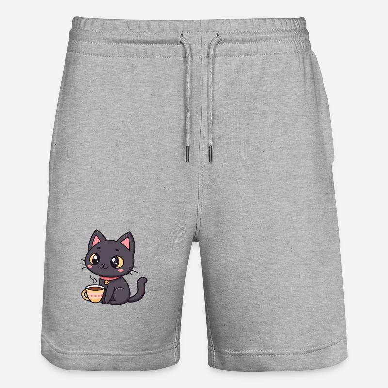 Warme schwarze Katze mit Tee - Stanley/Stella Unisex Bio Joggingshorts Trainer  - Grau meliert