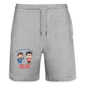 Die Regierung sollte doch... NEIN! - Stanley/Stella Unisex Bio Joggingshorts Trainer  - Grau meliert - Vorne - Nik (191cm) & Marisol (170cm)
