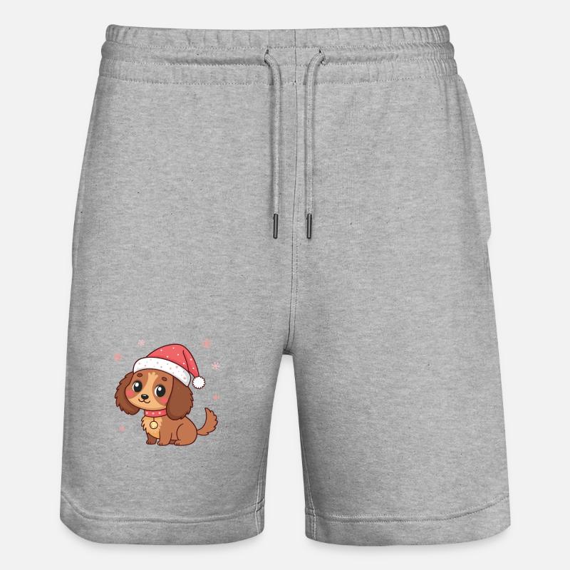 Chiot Noël au Chapeau Rouge - Short de jogging bio TRAINER Stanley/Stella unisexe - gris chiné