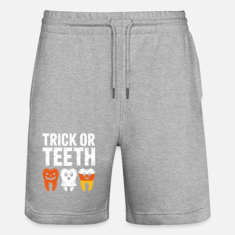 Trick oder Teeth Halloween-T-Shirt - Stanley/Stella Unisex Bio Joggingshorts Trainer  - Grau meliert