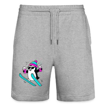 D’abord une pente, puis la fête. Manchot de fête. - Short de jogging bio TRAINER Stanley/Stella unisexe - gris chiné - Devant - Nik (191cm) & Marisol (170cm)
