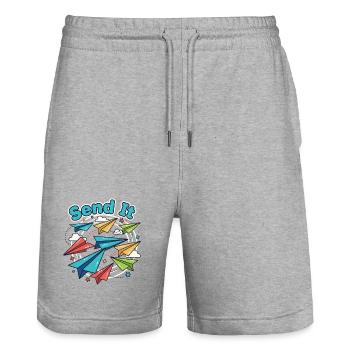 Envoyez-lui des avions en papier - Short de jogging bio TRAINER Stanley/Stella unisexe - gris chiné - Devant - Nik (191cm) & Marisol (170cm)