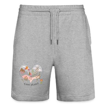 Save Planet - Stanley/Stella Trainer Unisex Organic Jogging Shorts - heather grey - Front - Nik (191cm) & Marisol (170cm)