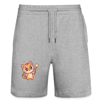 Sternenzaubererkatze - Stanley/Stella Unisex Bio Joggingshorts Trainer  - Grau meliert - Vorne - Nik (191cm) & Marisol (170cm)