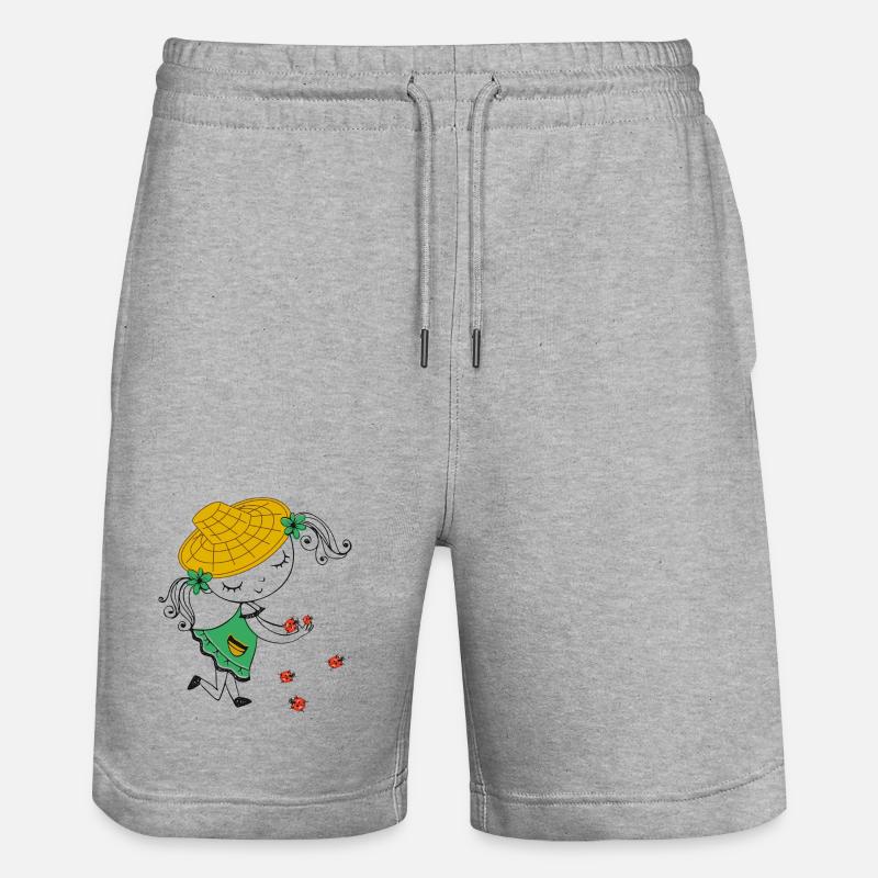 Mädchen mit Strohhut und Marienkäfer - Stanley/Stella Unisex Bio Joggingshorts Trainer  - Grau meliert