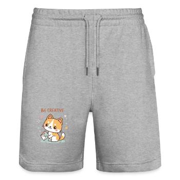 Creative Chat - Stanley/Stella Trainer Unisex Organic Jogging Shorts - heather grey - Front - Nik (191cm) & Marisol (170cm)