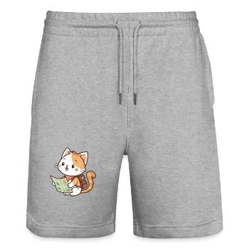 Kawaii-Entdecker-Katzen-Lesekarte - Stanley/Stella Unisex Bio Joggingshorts Trainer  - Grau meliert - Vorne - Nik (191cm) & Marisol (170cm)