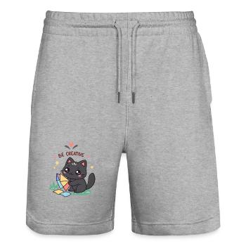 Creative Cat and Colorful Origami - Stanley/Stella Trainer Unisex Organic Jogging Shorts - heather grey - Front - Nik (191cm) & Marisol (170cm)