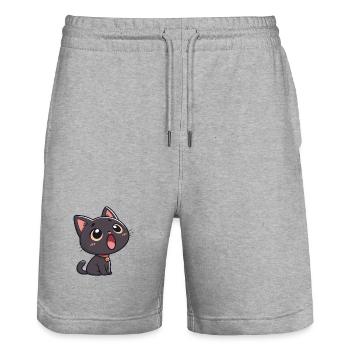 Black Cat in awe - Stanley/Stella Trainer Unisex Organic Jogging Shorts - heather grey - Front - Nik (191cm) & Marisol (170cm)