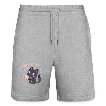 Kawaii-Katze und kreativer Drachen - Stanley/Stella Unisex Bio Joggingshorts Trainer  - Grau meliert - Vorne - Nik (191cm) & Marisol (170cm)
