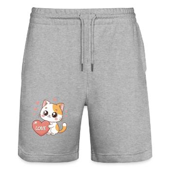 Chat kawaii cœur amour - Short de jogging bio TRAINER Stanley/Stella unisexe - gris chiné - Devant - Nik (191cm) & Marisol (170cm)