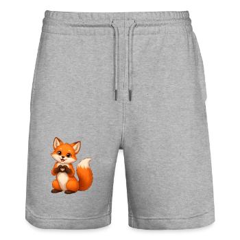 Love Fox Heart Shape - Stanley/Stella Trainer Unisex Organic Jogging Shorts - heather grey - Front - Nik (191cm) & Marisol (170cm)