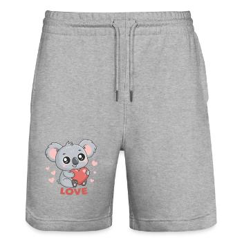 Koala Coeur Amoureux - Short de jogging bio TRAINER Stanley/Stella unisexe - gris chiné - Devant - Nik (191cm) & Marisol (170cm)