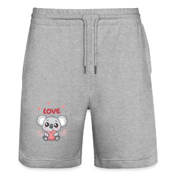 Koala Heart Love Sweet - Stanley/Stella Trainer Unisex Organic Jogging Shorts - heather grey - Front - Nik (191cm) & Marisol (170cm)