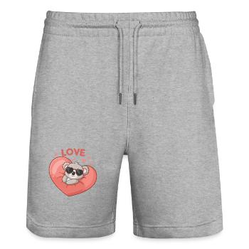 Koala-Liebe auf Pink Heart - Stanley/Stella Unisex Bio Joggingshorts Trainer  - Grau meliert - Vorne - Nik (191cm) & Marisol (170cm)